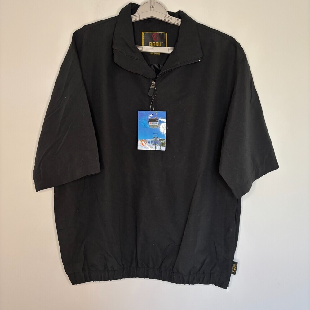 Baru Sports NEW 1/4 Zip Short Sleeve Pullover Wind Shirt Mens L Black Stretch